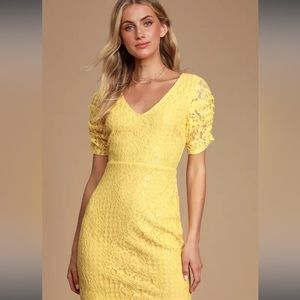 EUC Lulus Tatianna Yellow Lace Short Sleeve Mini Dress size S